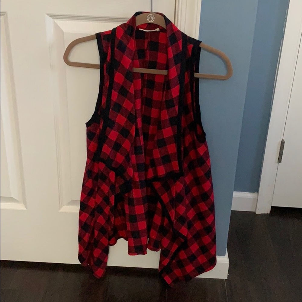 Buffalo plaid drape vest